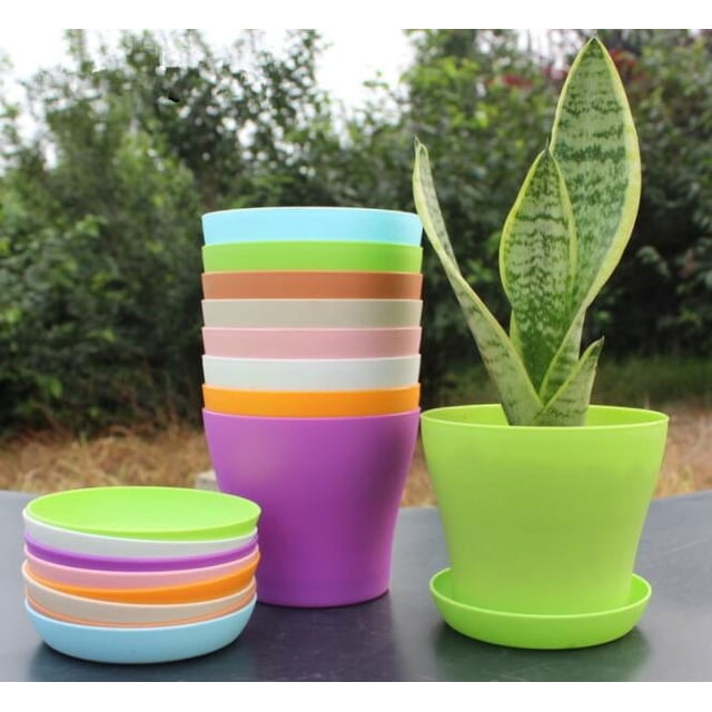 Flower Seedlings Nursery Pots,Colorful Flower Plastic pots,Container Seed Starting Pots with Pallet,Modern Decorative Gardening Containers for House Plants (4", 8 Packs)