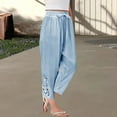 thumbnail image 6 of BKQCNKM Linen Pants Women, High Waisted Pants for Women, Drawstring Pants Women, Vacation Outfits for Women, Eyelet Pants for Women, Light Blue M, 6 of 7