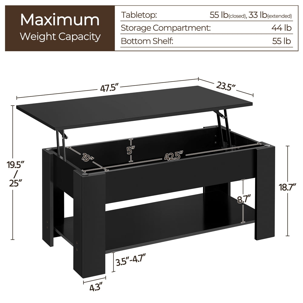 Yaheetech 47.5in Wooden Lift Top Coffee Table with Hidden Compartment for Living Room, Black