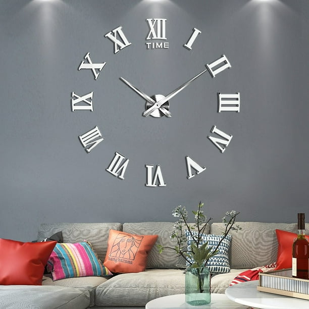 DIY Sticker Wall Clock Luminous Silent Frameless Digital Office Modern Home  Room