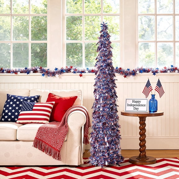 DR.Planzen 4th of July 5FT Patriotic Flag Decorative Tree, Independence Day Pop up Tree with Small Flags for Indoor Outdoor Party Decor