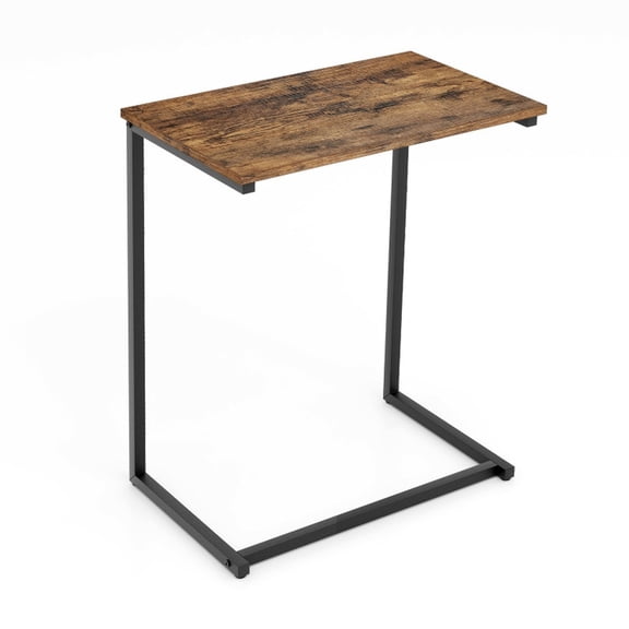 Furnibear C-Shaped Side Table, Industrial End Table with Metal Frame and Spacious Top for Living Room, Rustic Brown