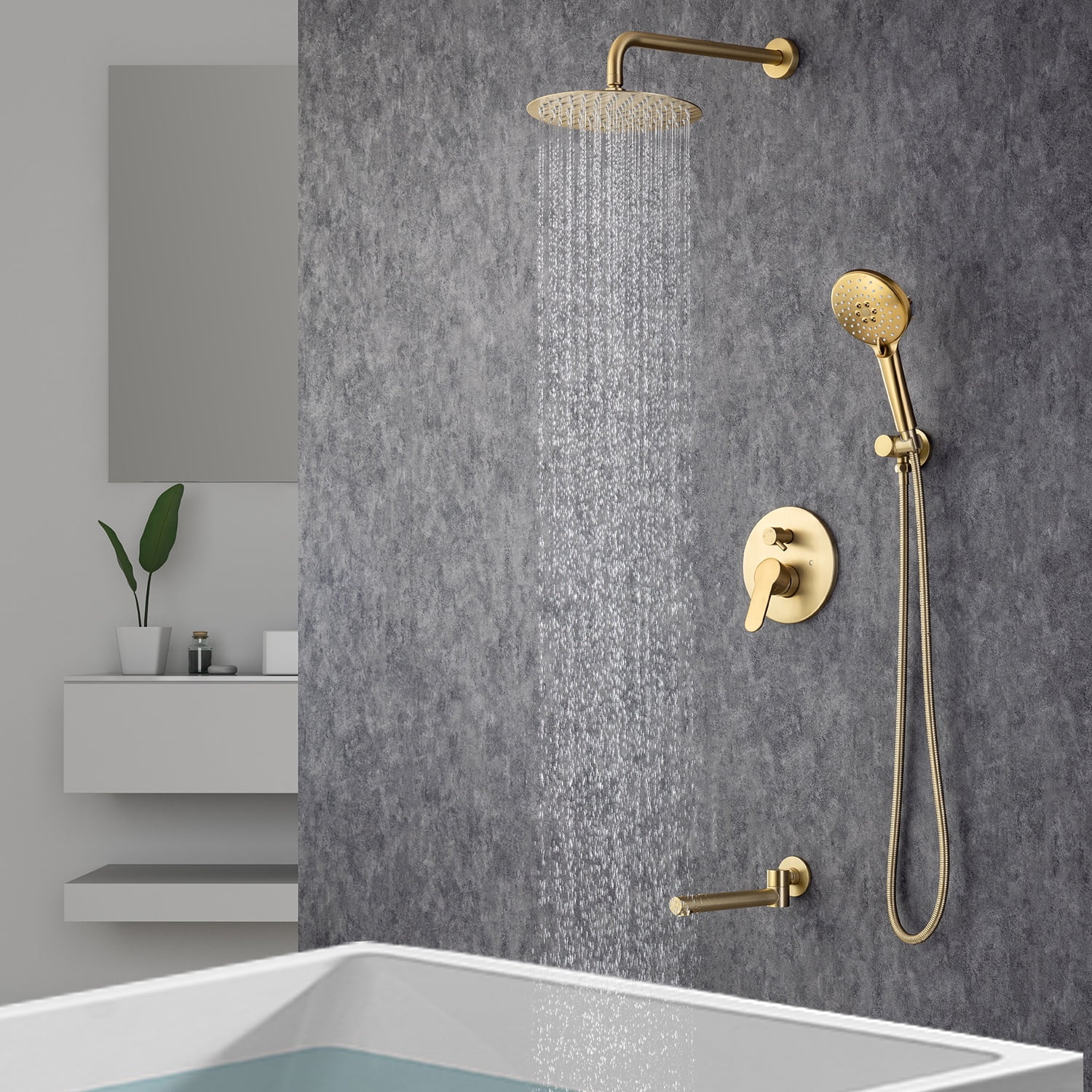 Rainlex One-Handle 1-Spray Brushed Gold Bathtub Shower Faucet