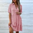 thumbnail image 5 of Atogsazn Womens Summer Striped Mini Dress Casual V Neck Button Short Sleeve Flowy Dresses A-Line Sundress Red M Fashion, 5 of 7