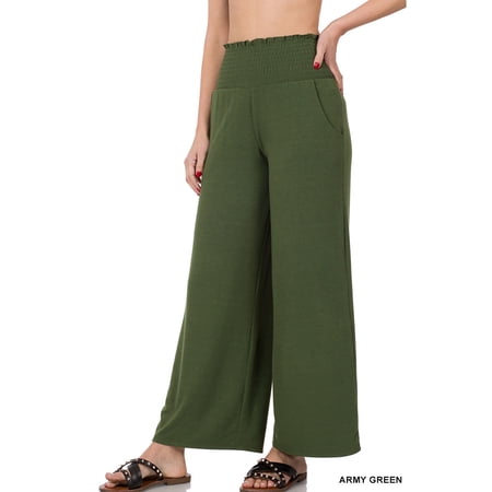 Zenana Women & Plus Smocked Wide Waistband Flared Bottom Casual Lounge Gaucho Pants price history on PriceWatchPro