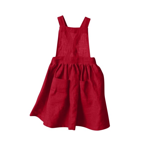 Fesfesfes Girls Solid Color Back Button Dress with Pockets for Big Kids and Teens Casual Comfortable A Line Swing Flowy Soft Breathable Stylish Versatile Everyday Outfit(Red,5-6 Years)