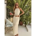 thumbnail image 4 of Women 2 Piece Maxi Skirt Set Y2k Lace Up Back Tank Top Flowy Ruffle Long Skirt Outfits Going Out Beachwear Milky XL, 4 of 6