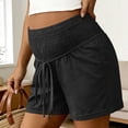 thumbnail image 2 of Bxsruta Maternity Cotton Shorts High Waist Smocked Waistband with Pockets Drawstring Summer Casual Shorts, 2 of 8