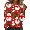 thumbnail image 2 of Qulqfy Christmas Shirts for Women Crew Neck Red Xmas Long Sleeve Snowman Cute Tunic Plus Size Blouses Christmas Shirt for Women, 2 of 5