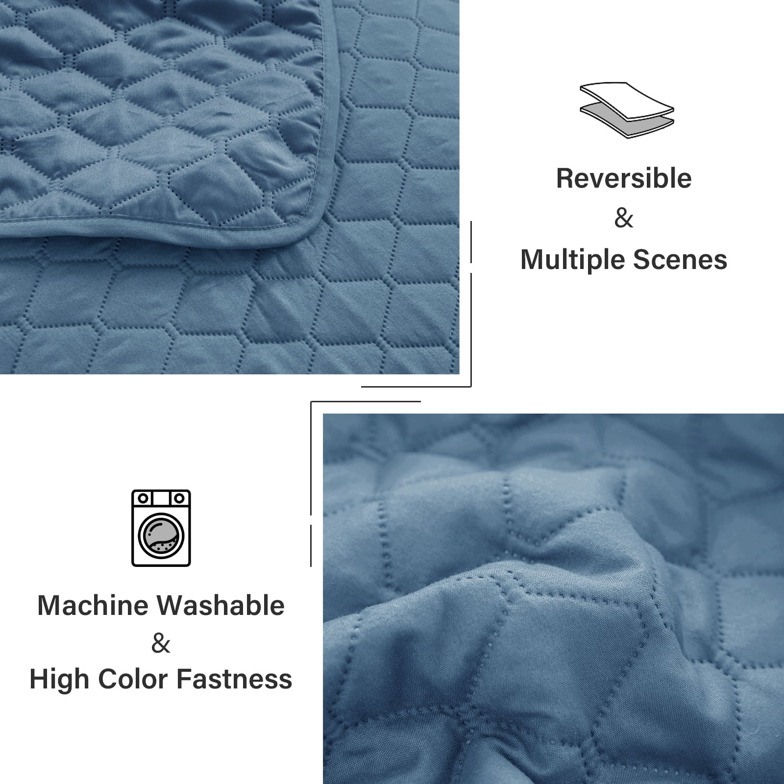 Exclusivo Mezcla King Quilt Set, 3-Piece Lightweight King Quilts Soft Bedspreads Bed Coverlets, Bluish Grey, 104"x96"