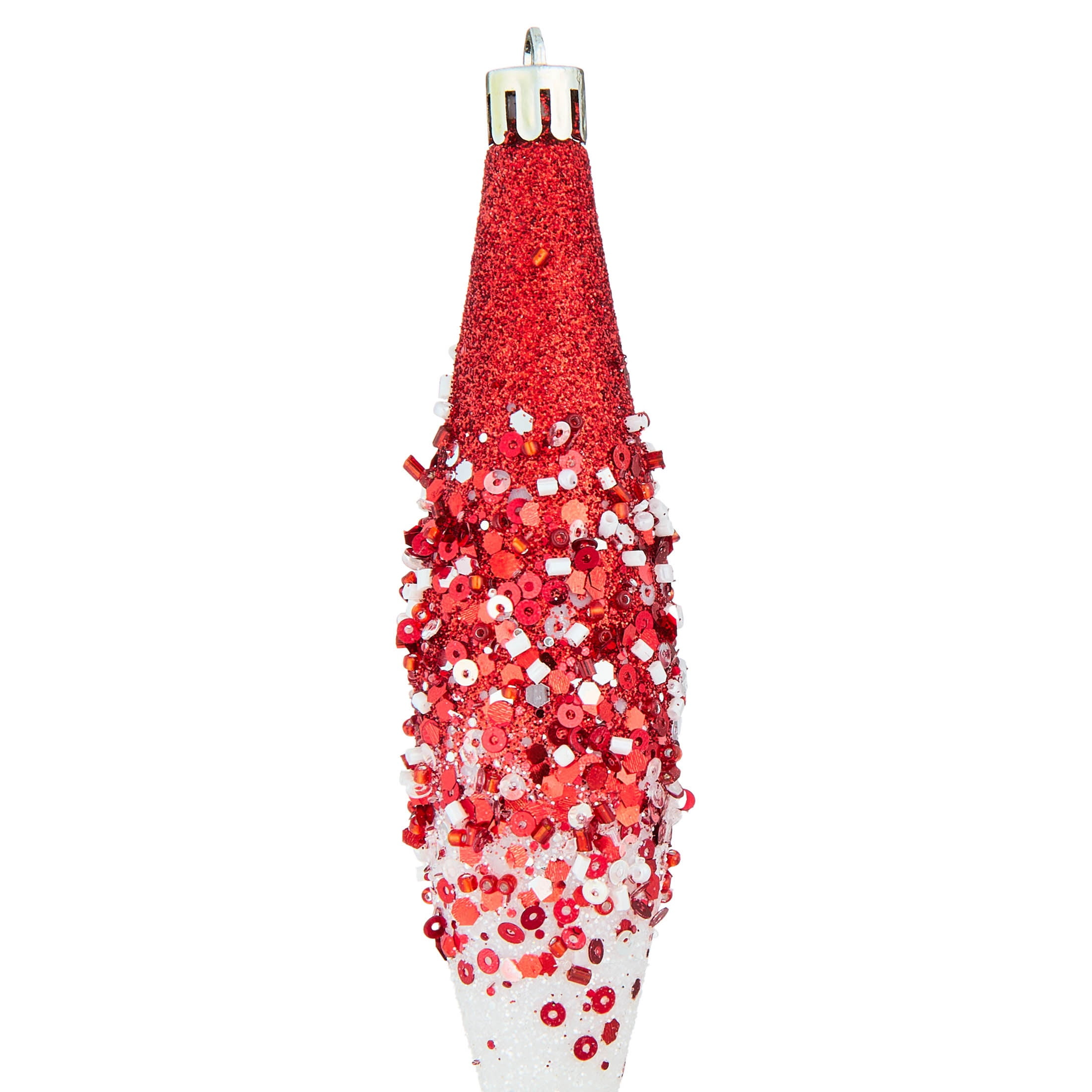 6-Count Red and White Glitter Ombre Finial Shatterproof Christmas Ornaments, 6.1", by Holiday Time