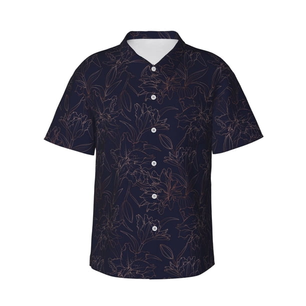 Fotbe Copper-Gold Gloss Outline Flower1 Camisa Hawaiana para Hombre Unisex – Camisa Casual de Verano con Botones de Manga Corta de Algodón y Lino,Medium
