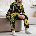 thumbnail image 7 of Naloa Bees and Sunflowers Men’s Pajamas Set - Long Sleeve Button Down Sleep Shirt and Pajama Bottoms Sleepwear Set-Medium, 7 of 7