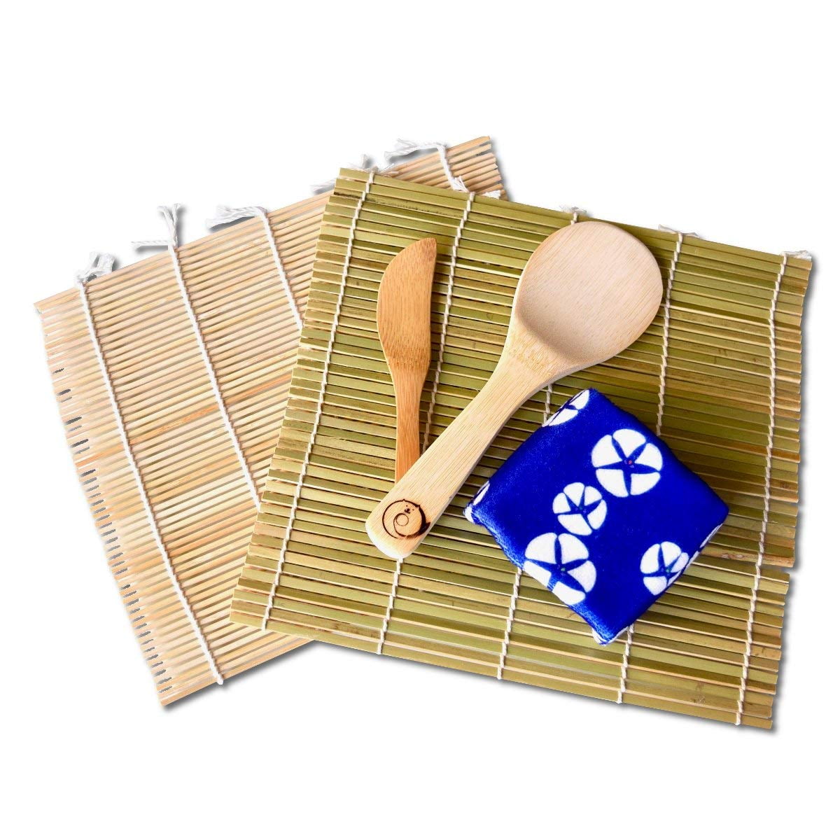 Bamboo Sushi Making Kit / 2 Sushi Rolling Mats, Rice Paddle, Rice