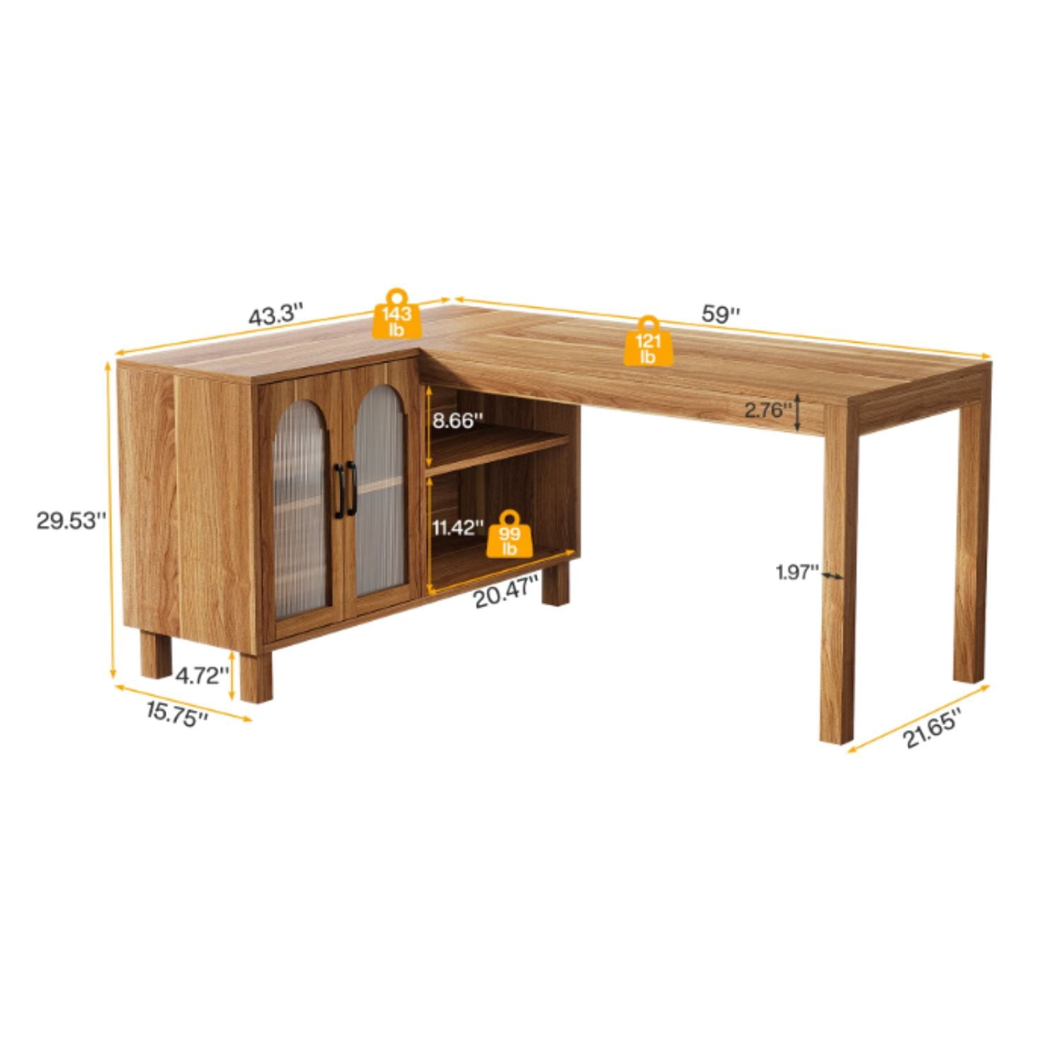 Fnova 59" Farmhouse L Shaped Desk with Storage, Computer Office Desk Writing Table Workstation, Spacious Executive Desk with 4 Storage Shelves, Brown