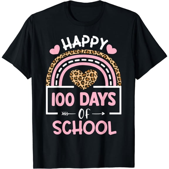 Leopard Rainbow Happy 100th Day School Cute 100 Days Teacher T-Shirt