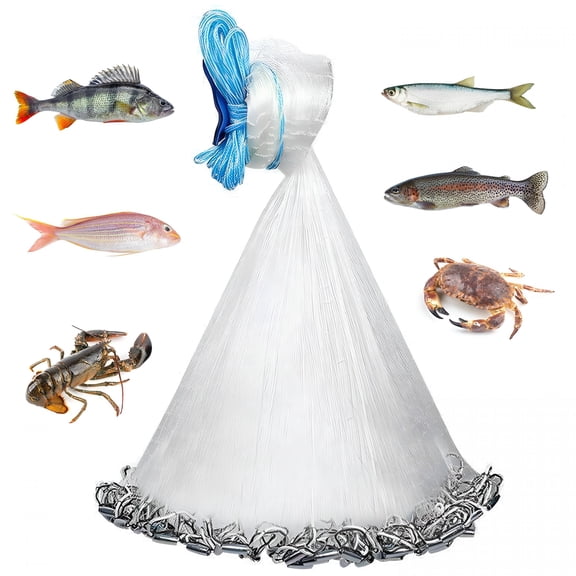 BESTSKY 8ft Radius Saltwater Fishing Cast Net Heavy Duty Sinkers Throw Net with Chain Sinker Bottom Spread