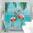 thumbnail image 2 of Beach Shower Curtain with Flamingo, Blue Teal Sea Pink Flamingo Bath Curtain Tropical Theme Nautical Ocean Shower Curtain Set with Hooks, 72X72in, 2 of 5