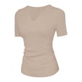 thumbnail image 5 of Comdrip V Neck Tops for Women Women's Half Sleeve V Neck T Shirts V Neck Basic T Shirts Workout Yoga Tops Casual Fitted Going Out Tops Shirts with Built in Bras for Women Beige L, 5 of 7