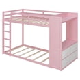 thumbnail image 5 of Newest Twin over Twin Bunk Bed with 4 Drawers & Wardrobe, Modern Wood Frame with Light Strip and Pegboards, Pink, 5 of 13