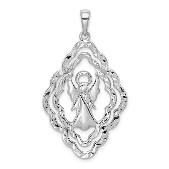 Sterling Silver Rhodium-plated Diamond-cut Angel Pendant QC9711