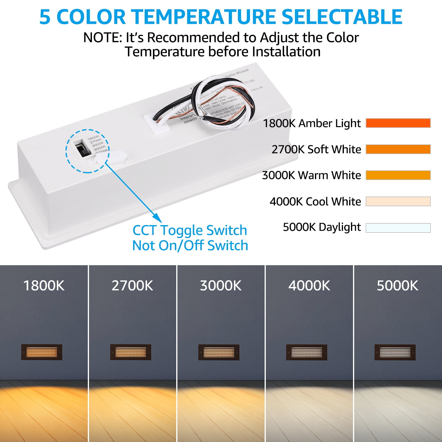 LEONLITE 12 Pack Dimmable LED Deck Lights, 120V-277V, 1800K/2700K/3000K/4000K/5000K Selectable, Aluminum Anti-Glare Step Stair Light