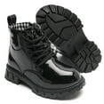thumbnail image 4 of DADAWEN Toddler Boys Girls Combat Boots Ankle Boots Kid Unisex Shoes Black/Glossy leather 13 Little Kid, 4 of 6