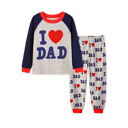 

Toddler Boys Pajamas Set With Slogan ”I Love Dad” ”I Love Mom”