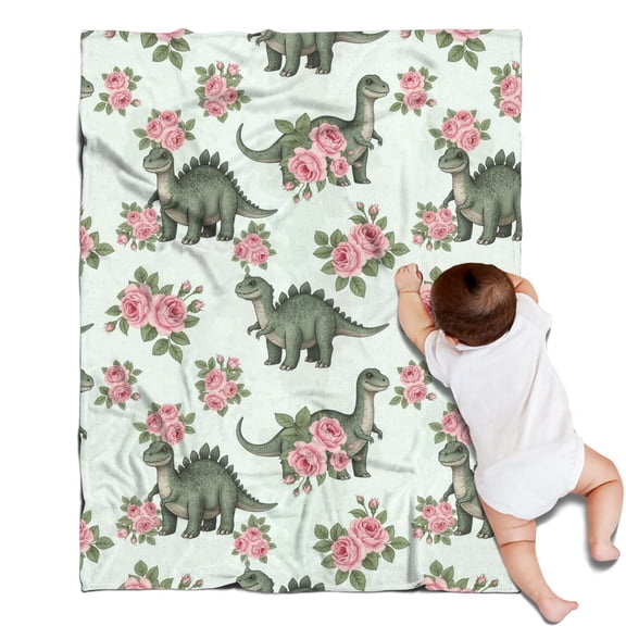 LightGreen Dinosaurs Floral Pattern Blanket,Comfortable Soft Lamb Wool Throw Blanket,All Season,Warm Lightweight Blankets for Sofa Bed Couch Living Room Chair,30"x40"