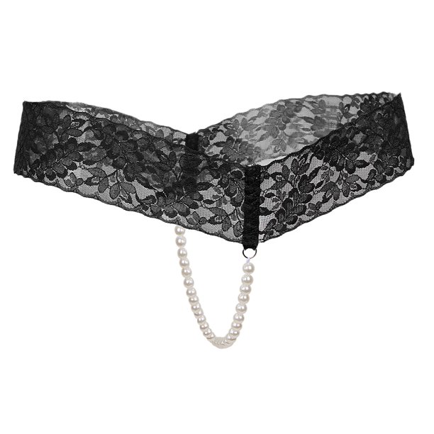 sexy mujer bragas sin entrepierna pura encaje tanga ropa interior perlas cadenas negro Sunnimix Ropa interior de encaje transparente para mujer