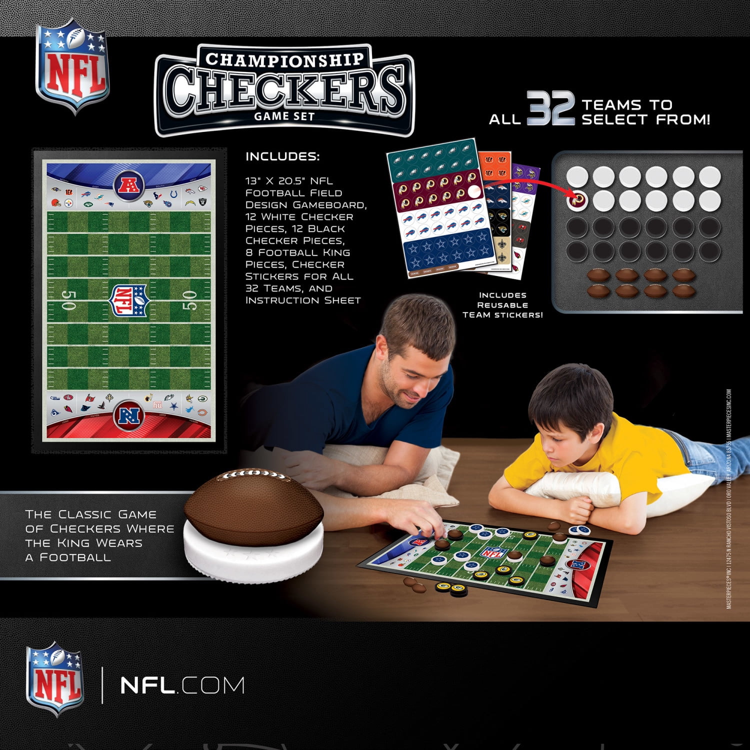 MasterPieces Officially licensed NFL League-NFL Checkers Board Game for Families and Kids ages 6 and Up