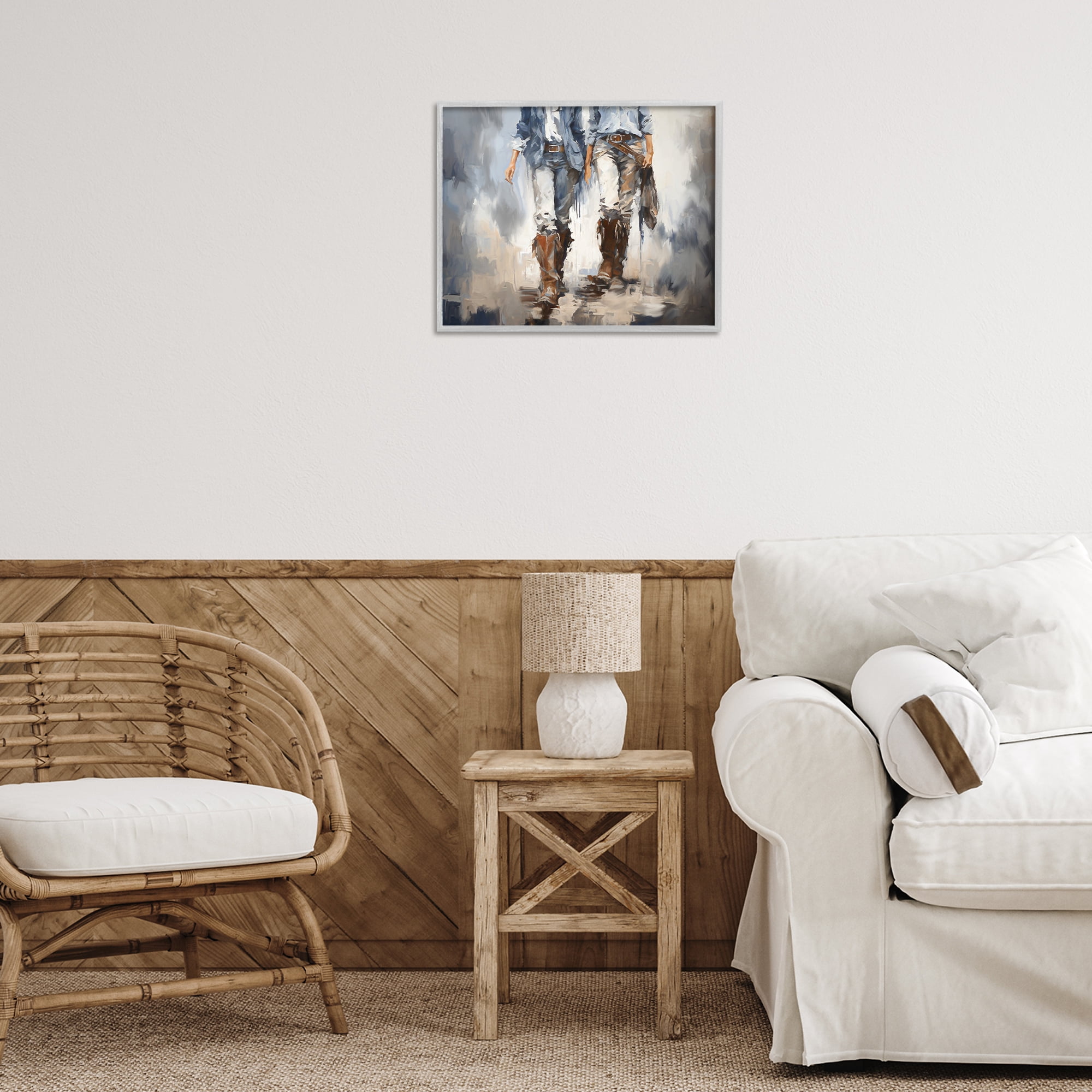 Stupell Industries Romantic Cowboy Boots Novelty Painting Gray Framed Art Print Wall Art, 20 x 16