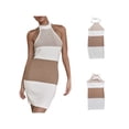 thumbnail image 4 of KOMOO Women Halter Knitted Dress Summer Contrast Color Bandage Backless Skinny Dress Mini Dress, 4 of 8