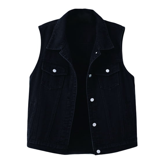 Distressed Denim Vest - Women's Sleeveless Jacket with Collar, Slim Fit Casual Outerwear | Baberdicy | Womens Casual Denim Vest Jacket Sleeveless Collared Distressed Jean (Black | XXL)