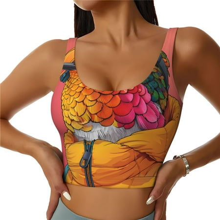 Adobk Hip Hummingbird In Jacket Print Sports Bras for Women Longline Workout Crop Tank Tops Padded with Built in Shelf Padded Sports Bra-Large
