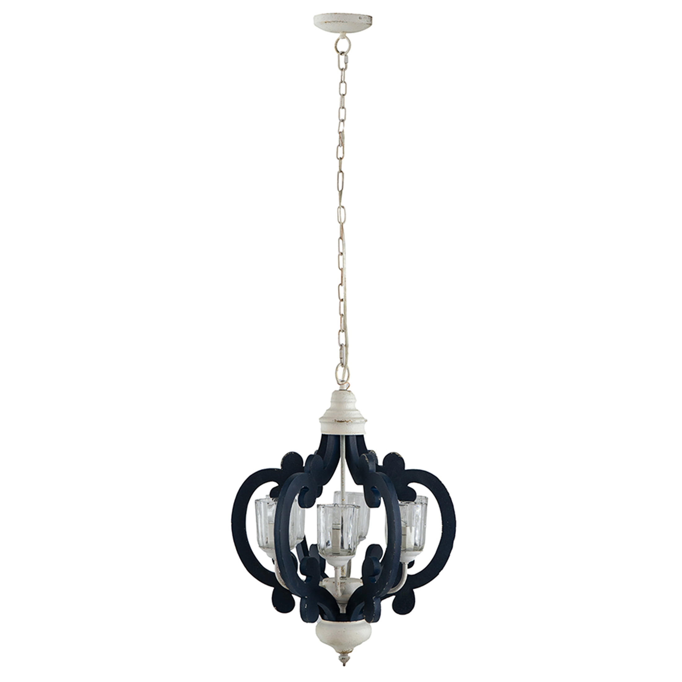 JERFIT 6-Light Farmhouse Chandelier Pendant Light Fixture, Cream Wood & MDF Hanging Lighting for Kitchen Island Dining Room, Hardwired, No Bulbs Included