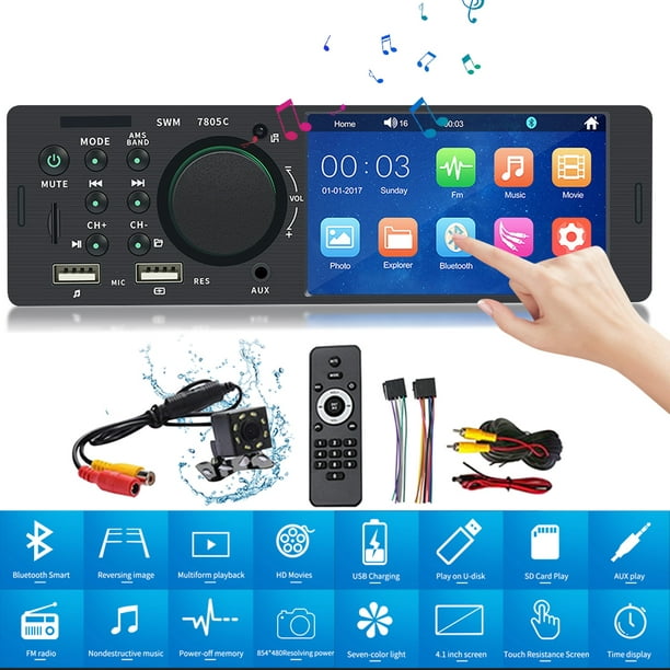Single Din Car Stereo, GIUGT Bluetooth Car Stereo 4.1 Inch HD LCD Touch FM Radio, Car Audio Receiver MP5 Player HandsFree Call USB AUX in TF Card Input with Backup