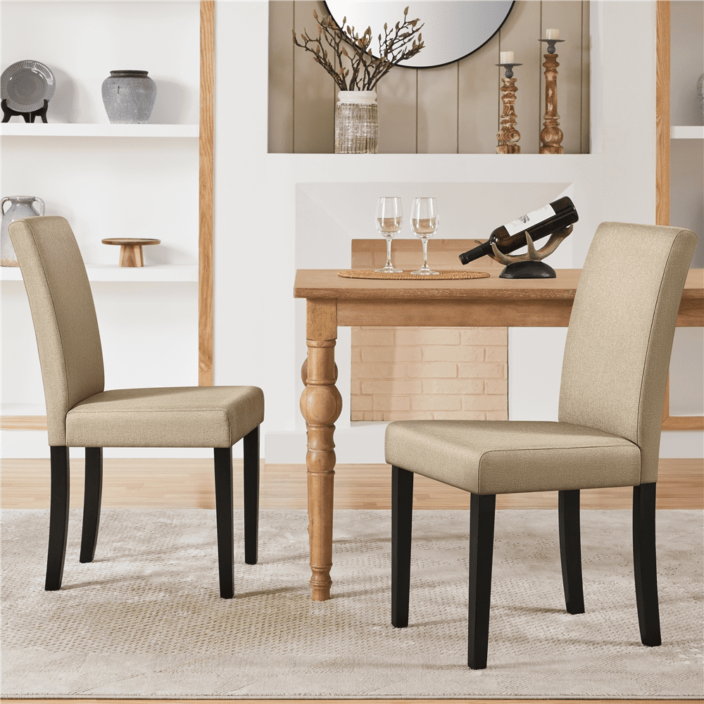 Renwick Modern Upholstered Dining Chairs with Solid Wood Legs, Set of 2, Khaki