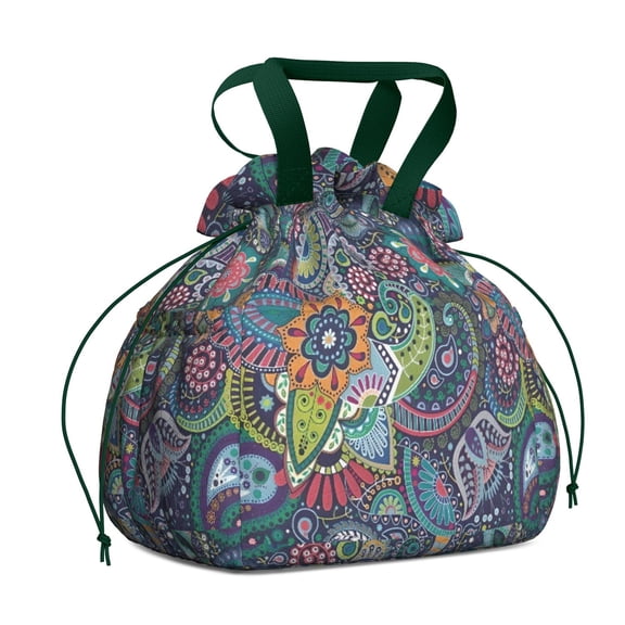 Paisley Pattern Drawstring Lunch Bag Women - Drawstring Lunch Bag Insulated for Work Office - Stain-Resistant Large Lunchbags for Women with Multi-Pockets