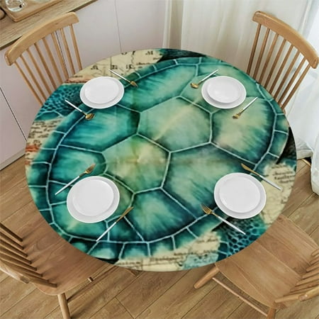 

HAOXIT Round Table Cover Elastic Edge for Round Tables Watercolor Sea Animals Turtle Pattern round tablecloth Wipeable round Table Cover for Family Kitchen green 46-50