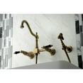 thumbnail image 3 of Kingston Brass KS1243PKLBS Duchess Double-Handle Wall-Mount Bridge Kitchen Faucet with Brass Sprayer, Antique Brass, 3 of 8