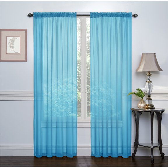 GoodGram Turquoise High Thread Voile Rod Pocket Sheer Curtains, 54” x 84” (2 Panels)