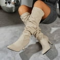 thumbnail image 4 of Dasayo Beige Woman Boots Slouch Dress Mid-Calf Pointed Toe High Heel Wide Calf Boots Shoes for Women 35, 4 of 9