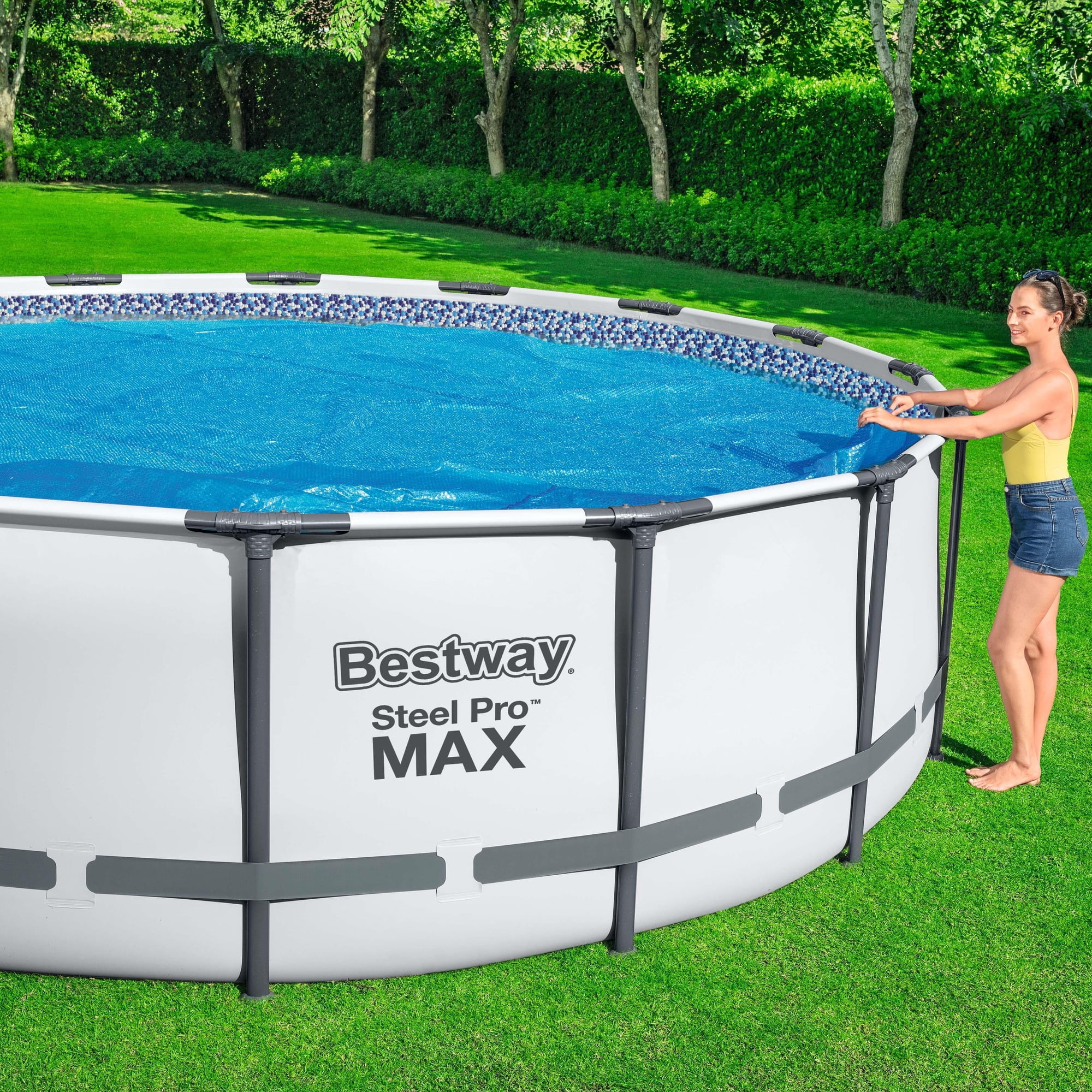Flowclear: 12' Solar Pool Cover - Round Above Ground Pool Protector, Clean Water Maintenance Accessory, Solar Energy Heats Water, Keep Out Debris