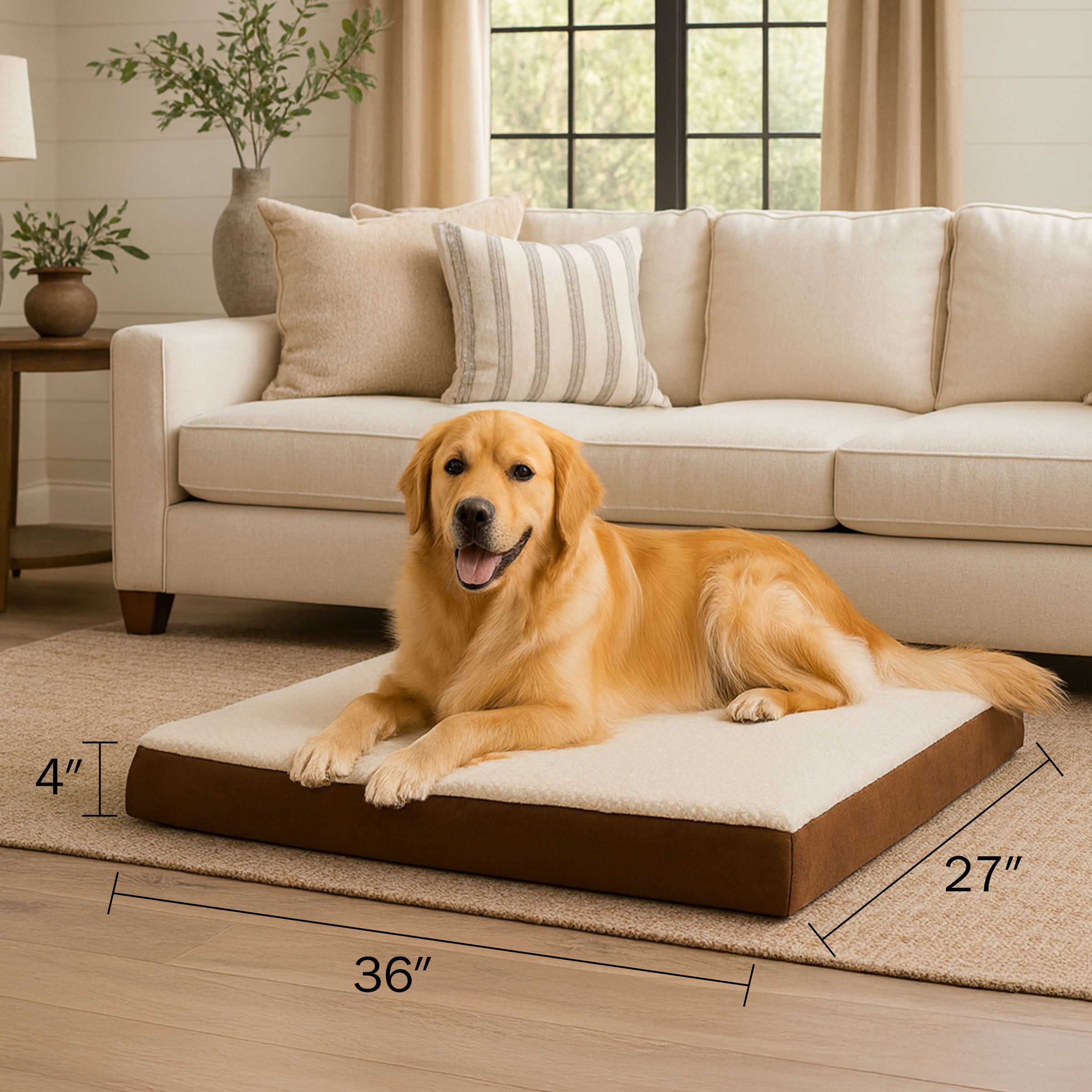 PETMAKER 36x27 Orthopedic Dog Bed with Memory Foam and Sherpa Cover, Brown