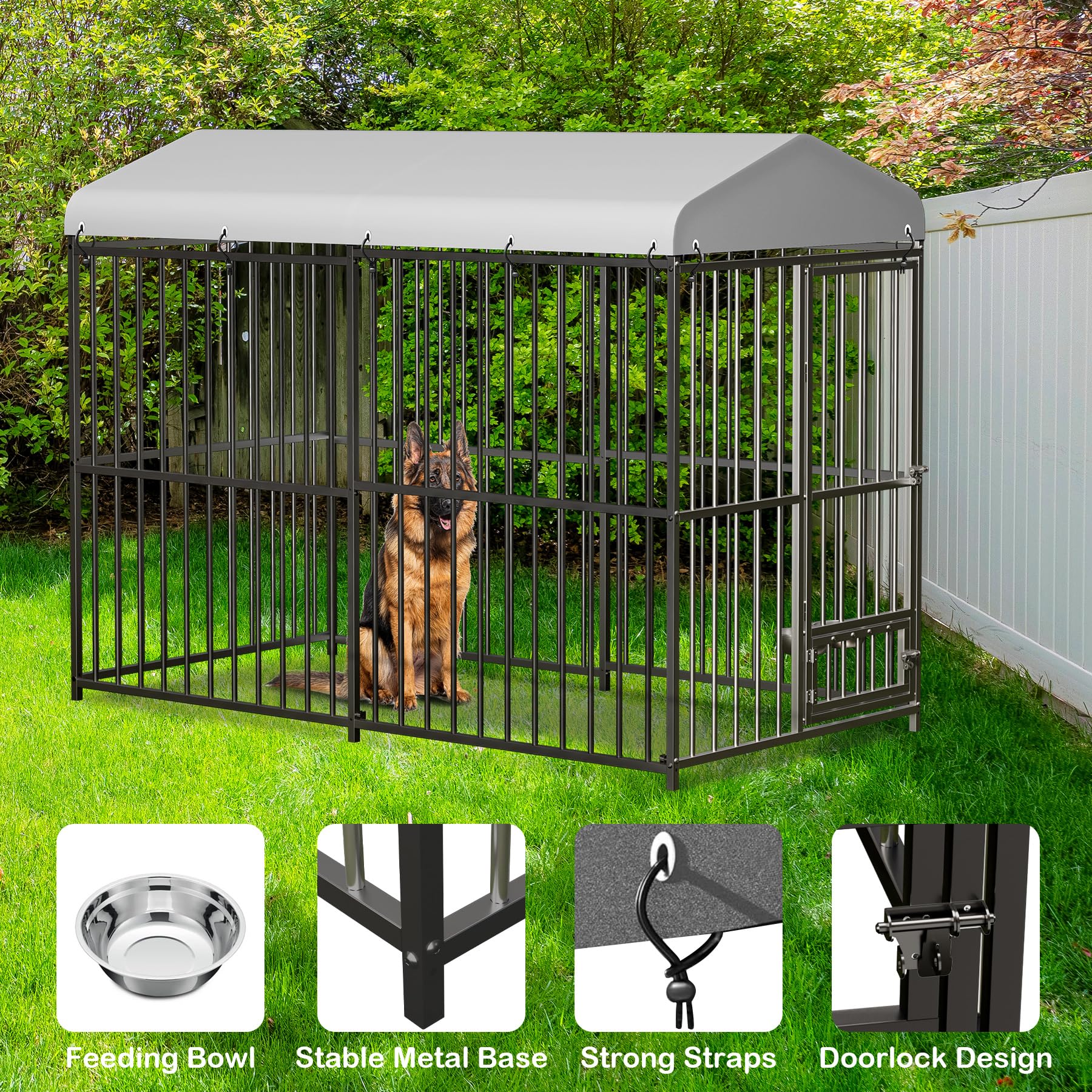 Large Dog Kennel Outdoor, Heavy Duty Outside Dog Kennel Pet Pens Dogs Run Enclosure with Anti-UV Waterproof Cover, Lockable Door for Medium to Small Dog