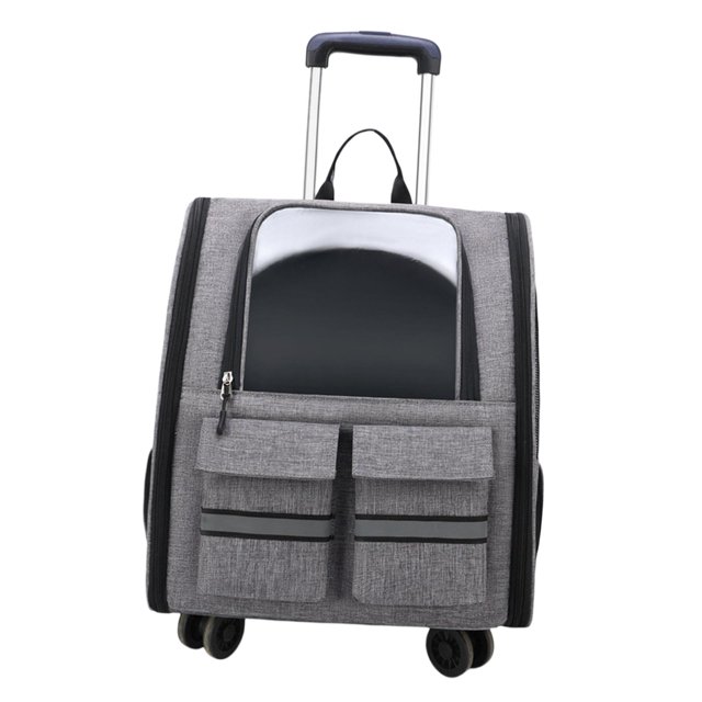 pitrice Cat Trolley Case Backpack Kennel Pet Rolling Carrier for Puppy Transport gray
