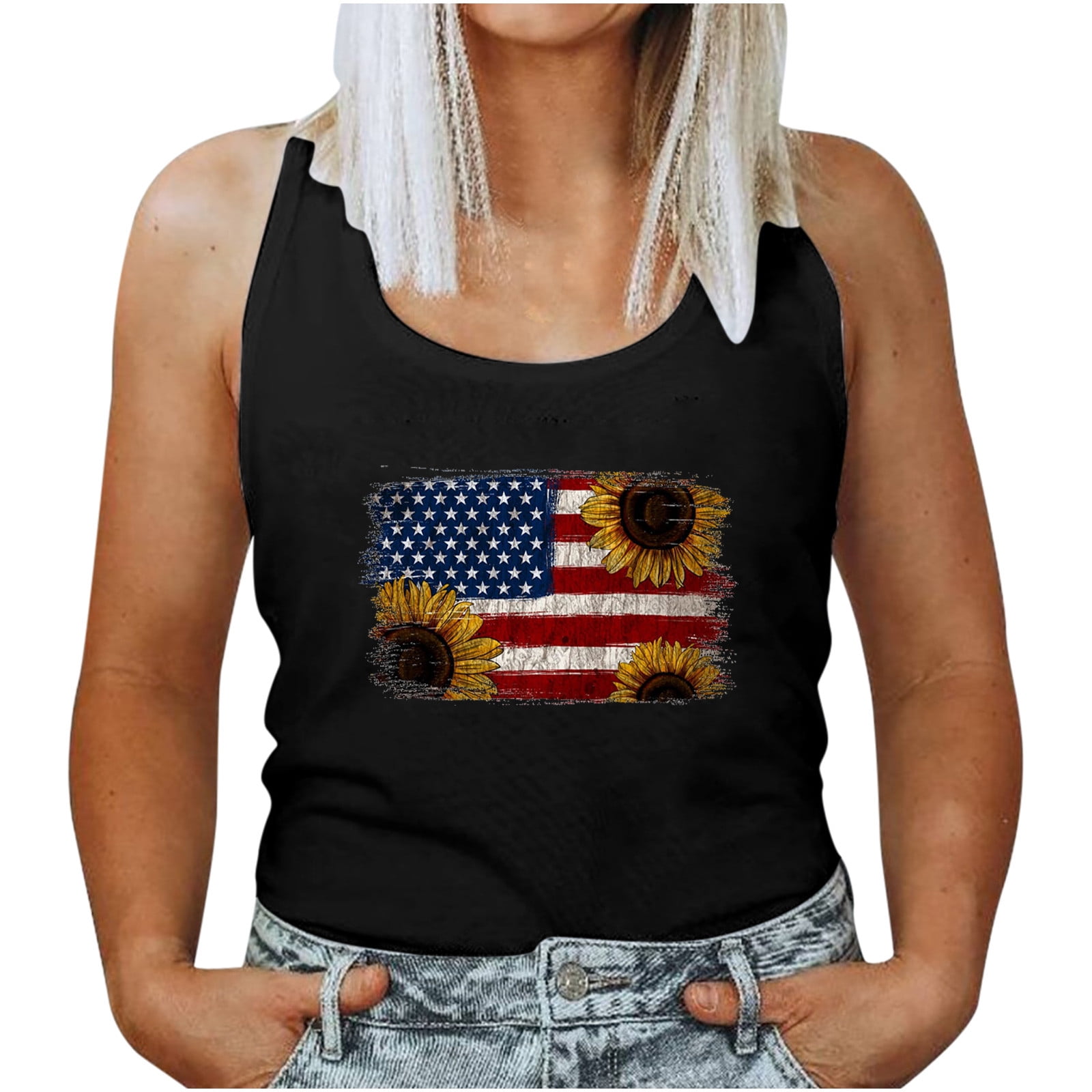 Print Sleeveless Loose Vest Tops 