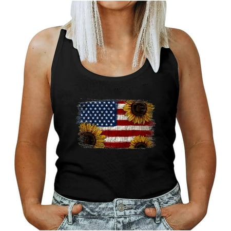 

Ziloco Round-Neck Camisoles Women s Round Neck Independence Day Printing Sleeveless Casual Loose Vest Tops wo4130top Corset Tops For Women
