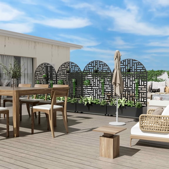 MAYEERTY 72x47x16 Inch Black Metal Arched Planter Box with Trellis, 3 Piece Set for Outdoor Garden & Patio